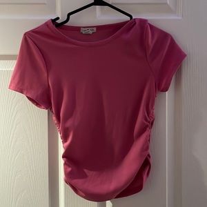 Pink cropped shirt with scrunched sides to give that ⌛️figure